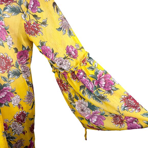 Band Of Gypsies Floral Kaftan Coverup Swim Kimono Yellow Pink Large Tie Closure - Picture 5 of 16